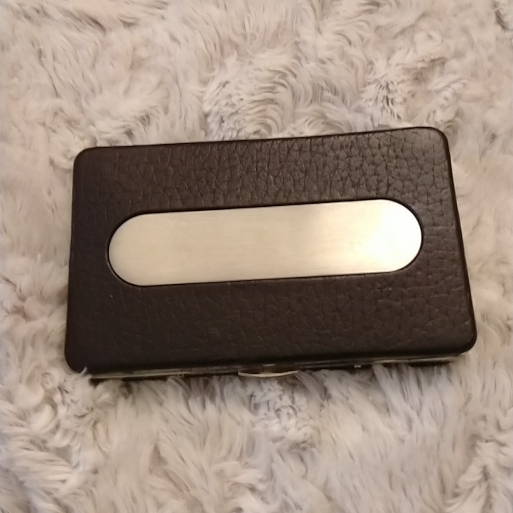 Vintage Leather-Wrapped, Brass-Frame Card Case with Spring loaded inner Hinges